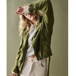 Free People Rebel Rebel Knit Moto Jacket Green SIze small